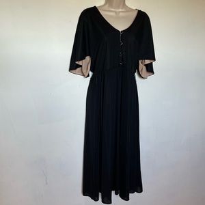 Vintage 70s Black Flutter Sleeve Dress